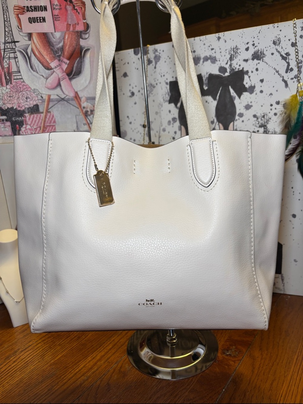 Coach F58660 Derby Tote in Chalk White Pebbled Leather EUC
